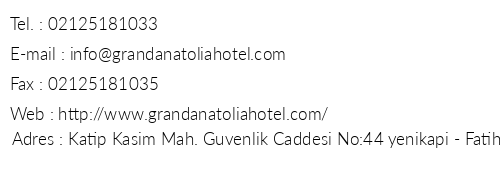 Grand Anatolia Hotel telefon numaralar, faks, e-mail, posta adresi ve iletiim bilgileri